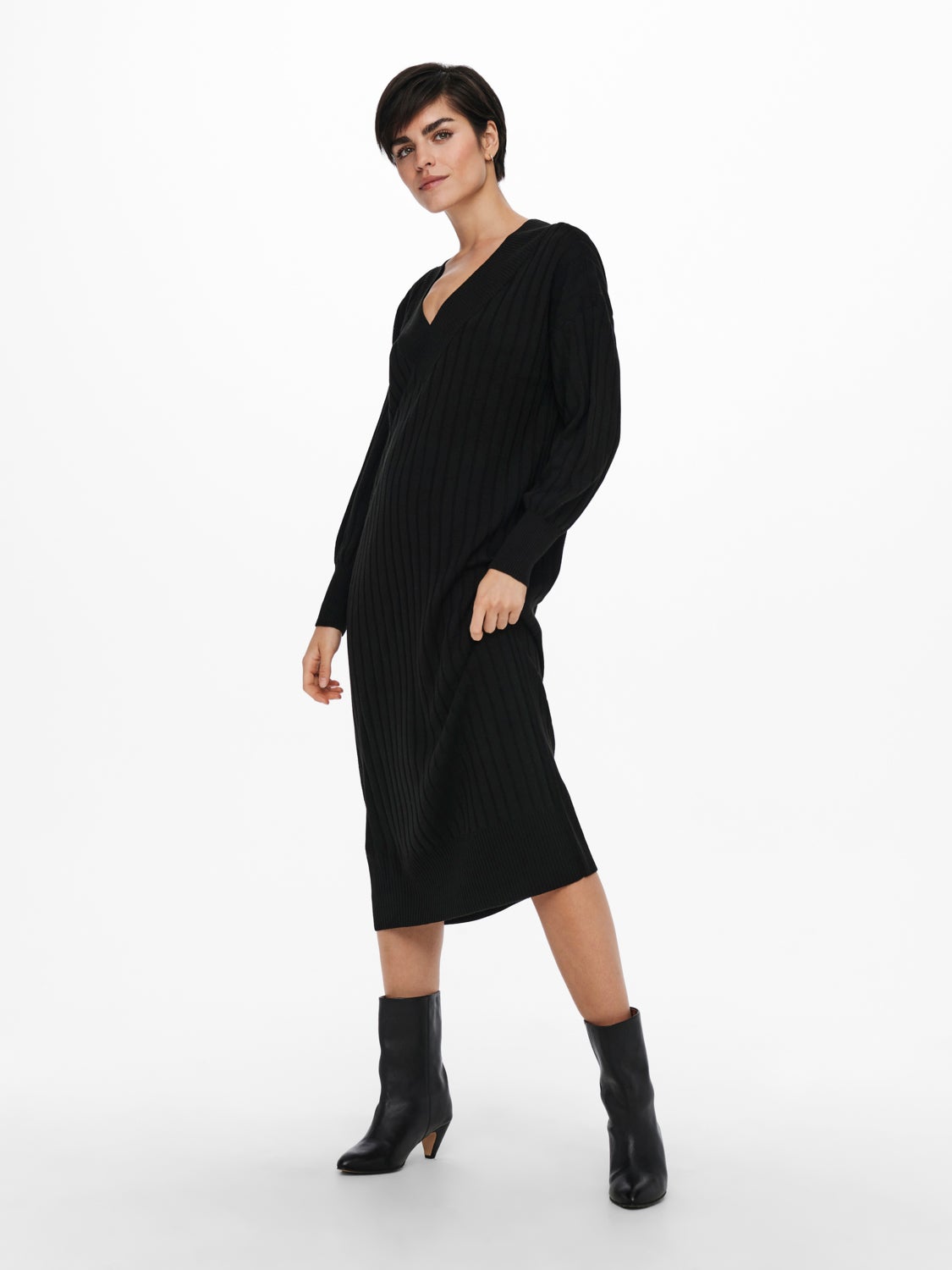 Midi V-Neck Knitted Dress