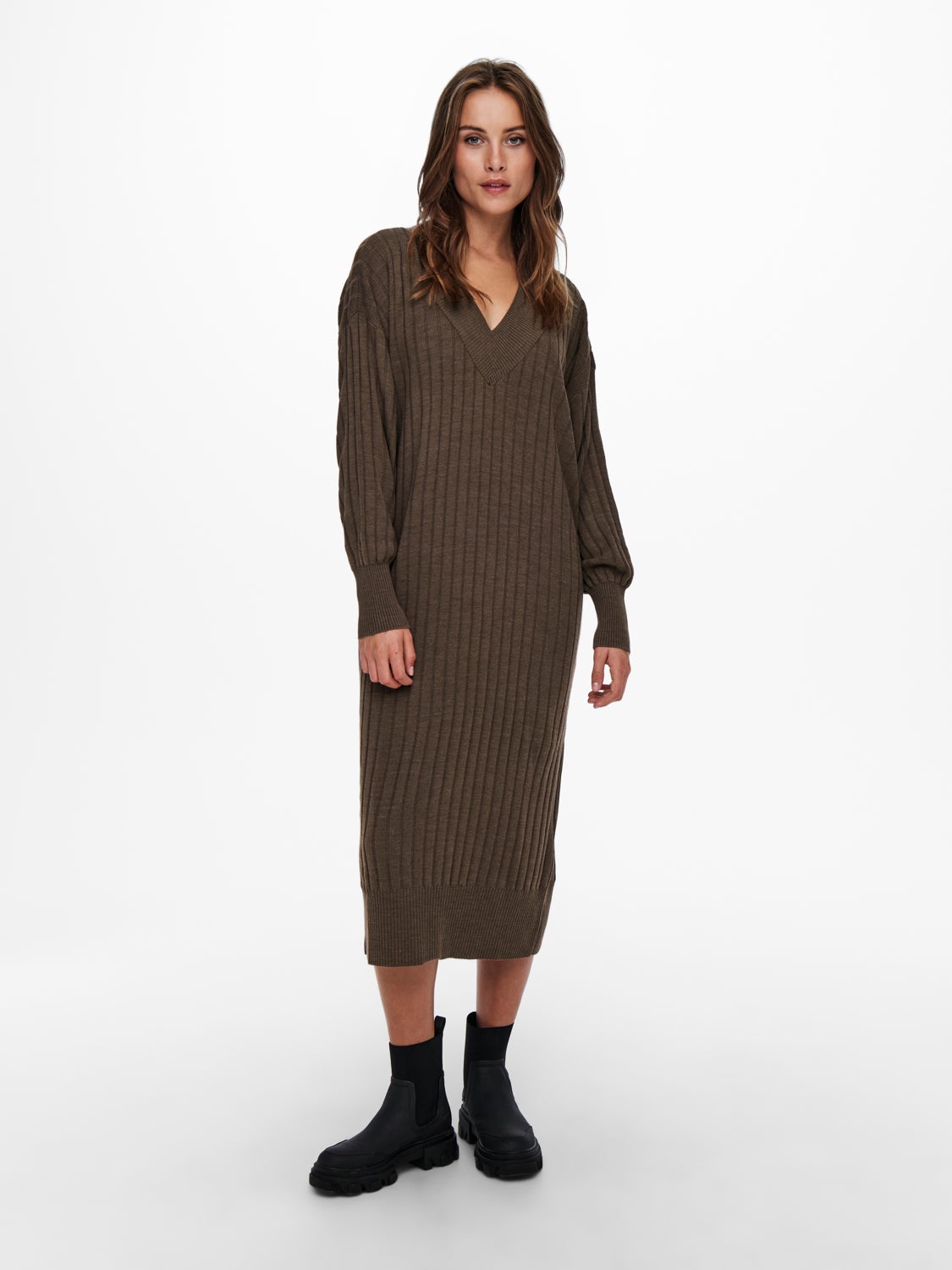 Midi V-Neck Knitted Dress