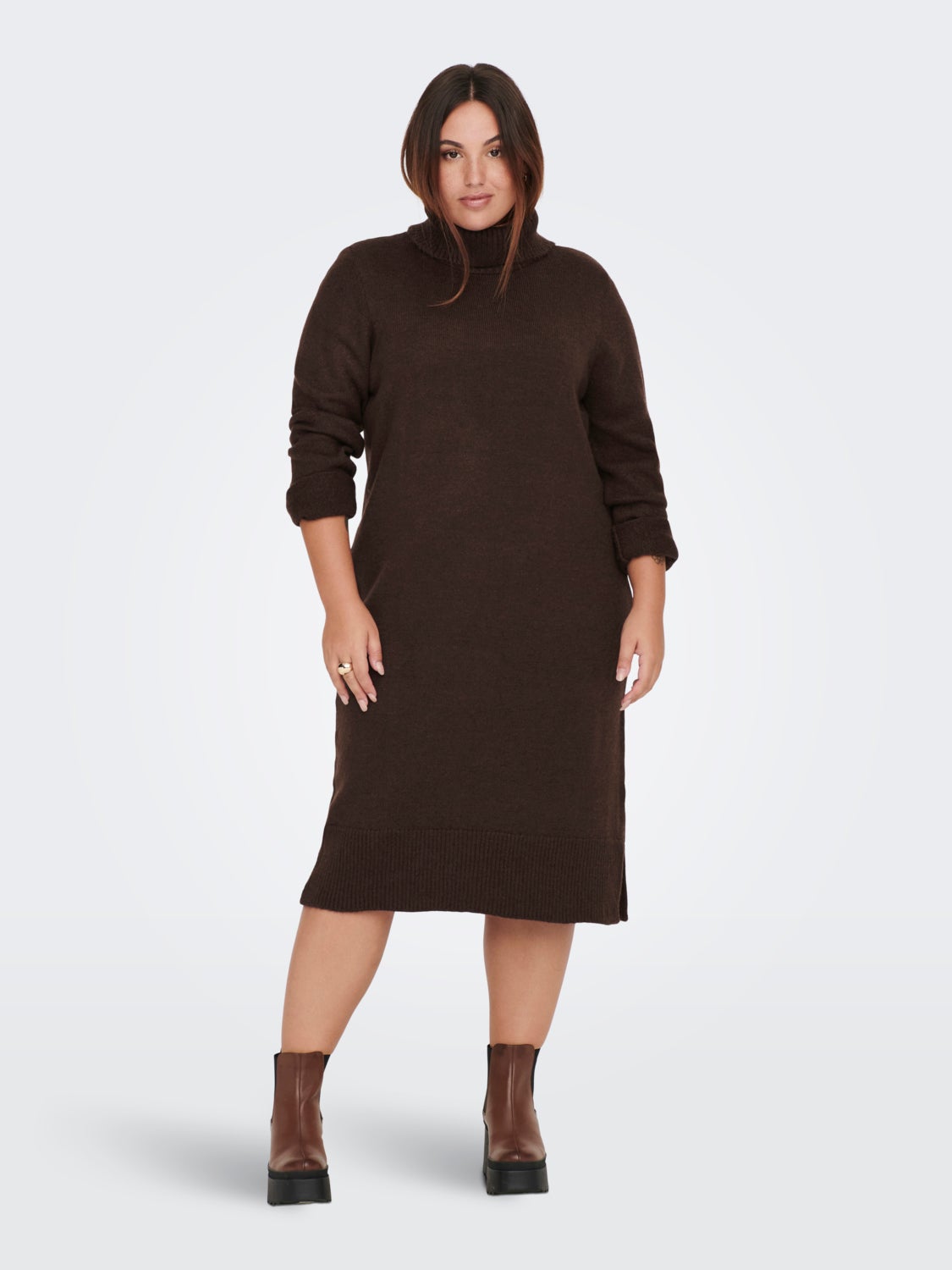 Curvy roll neck knit dress