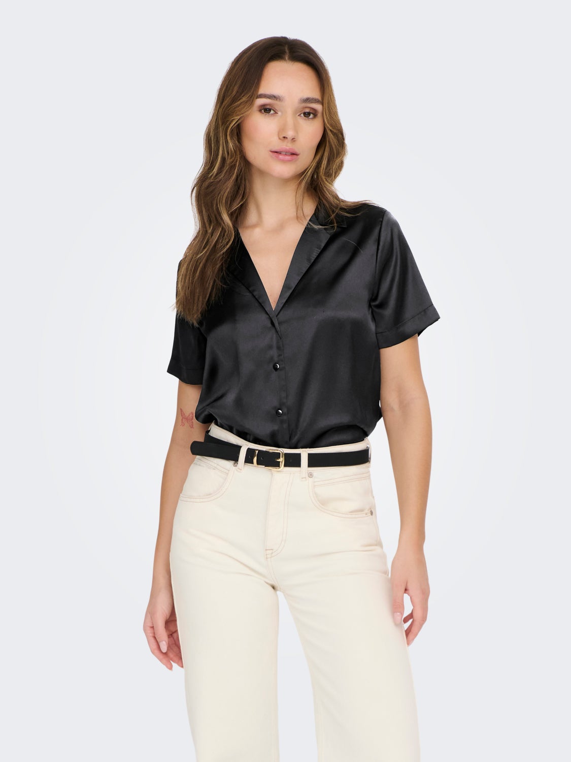 Short sleeve sateen shirt