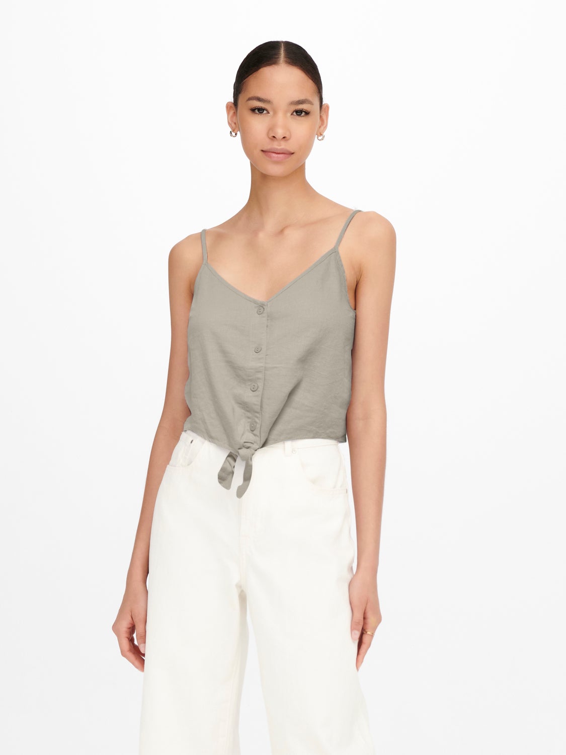 Cropped Knot detailed linen blend Top