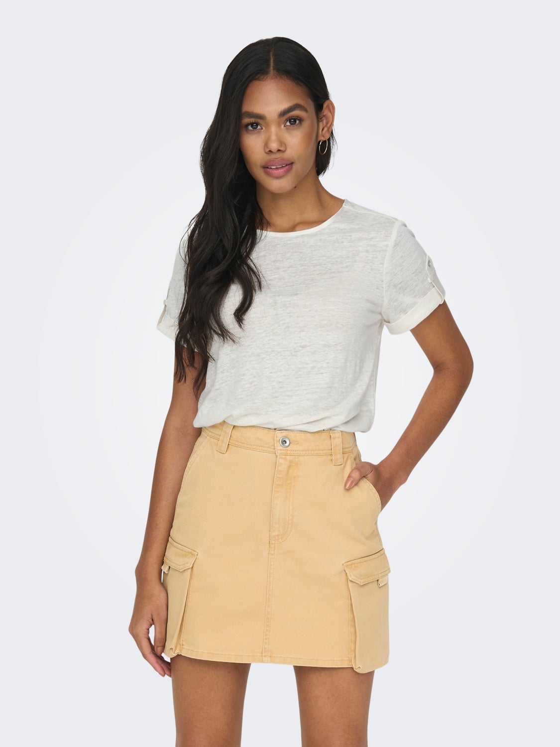 Short Sleeved Top With Fold Up Cuffs