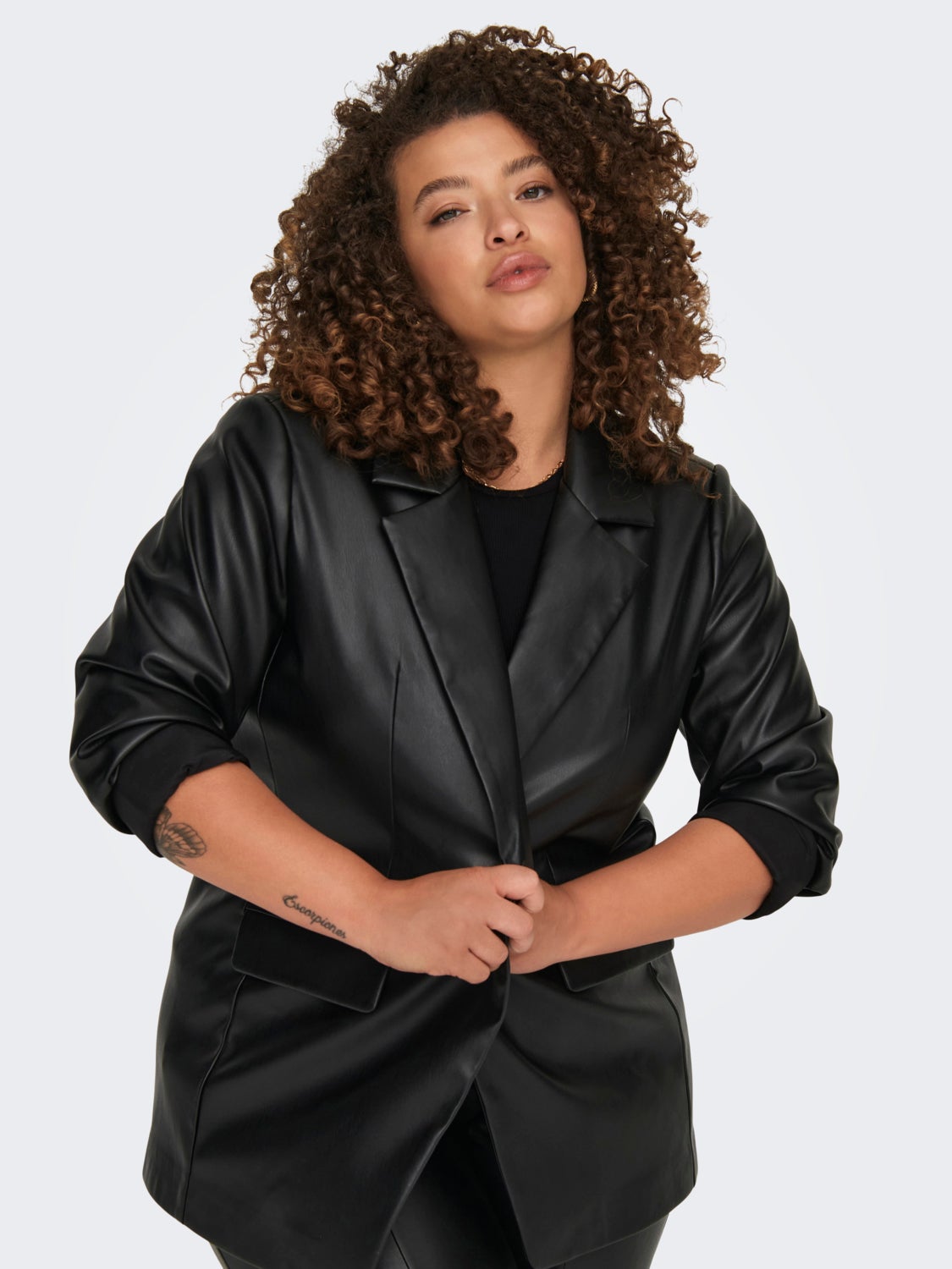 Curvy faux leather blazer