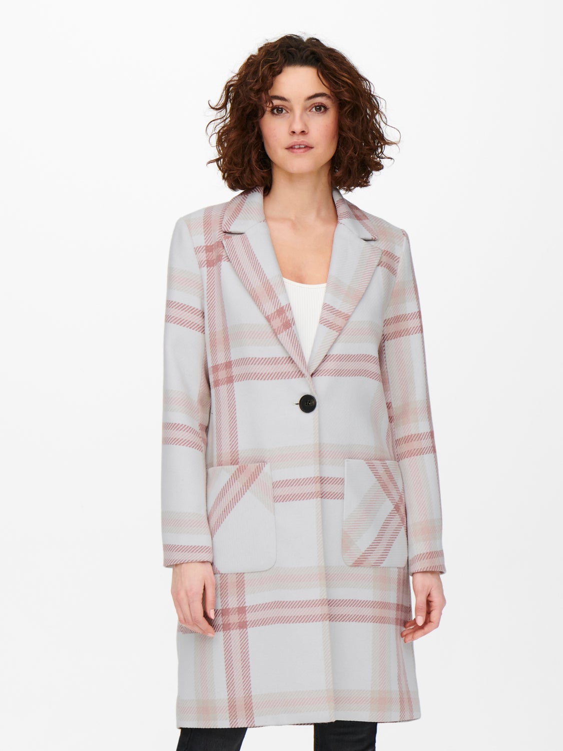 Checked wool blend coat
