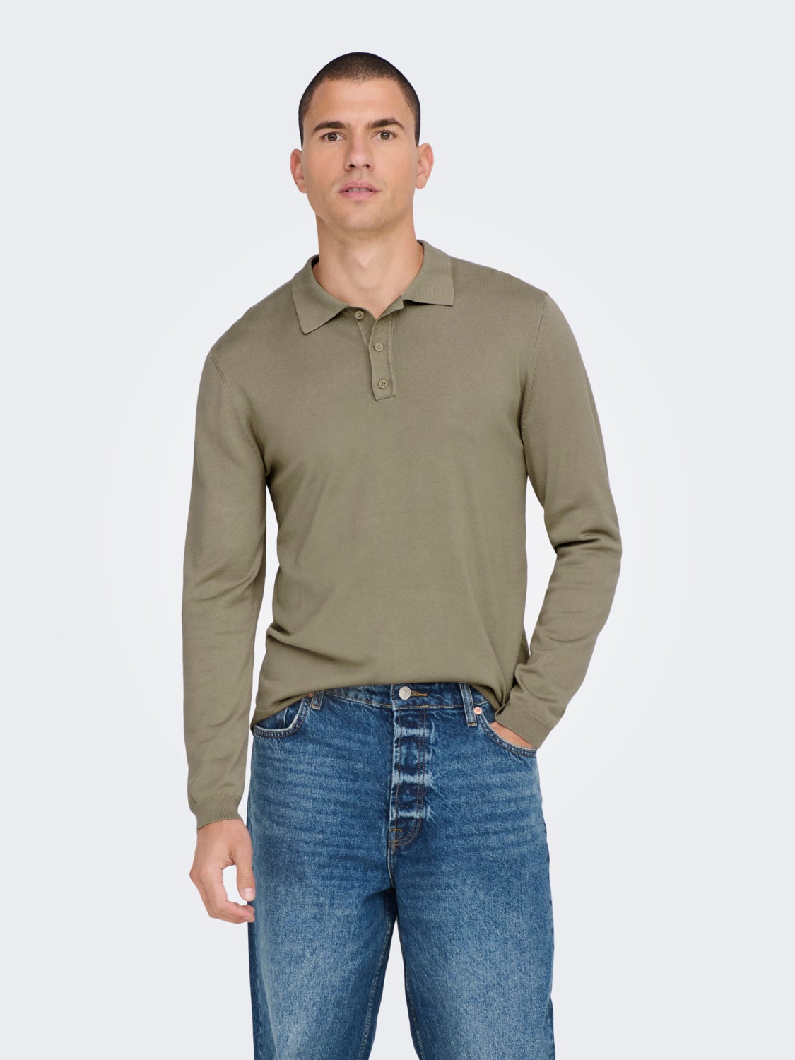 Knit polo with long sleeves