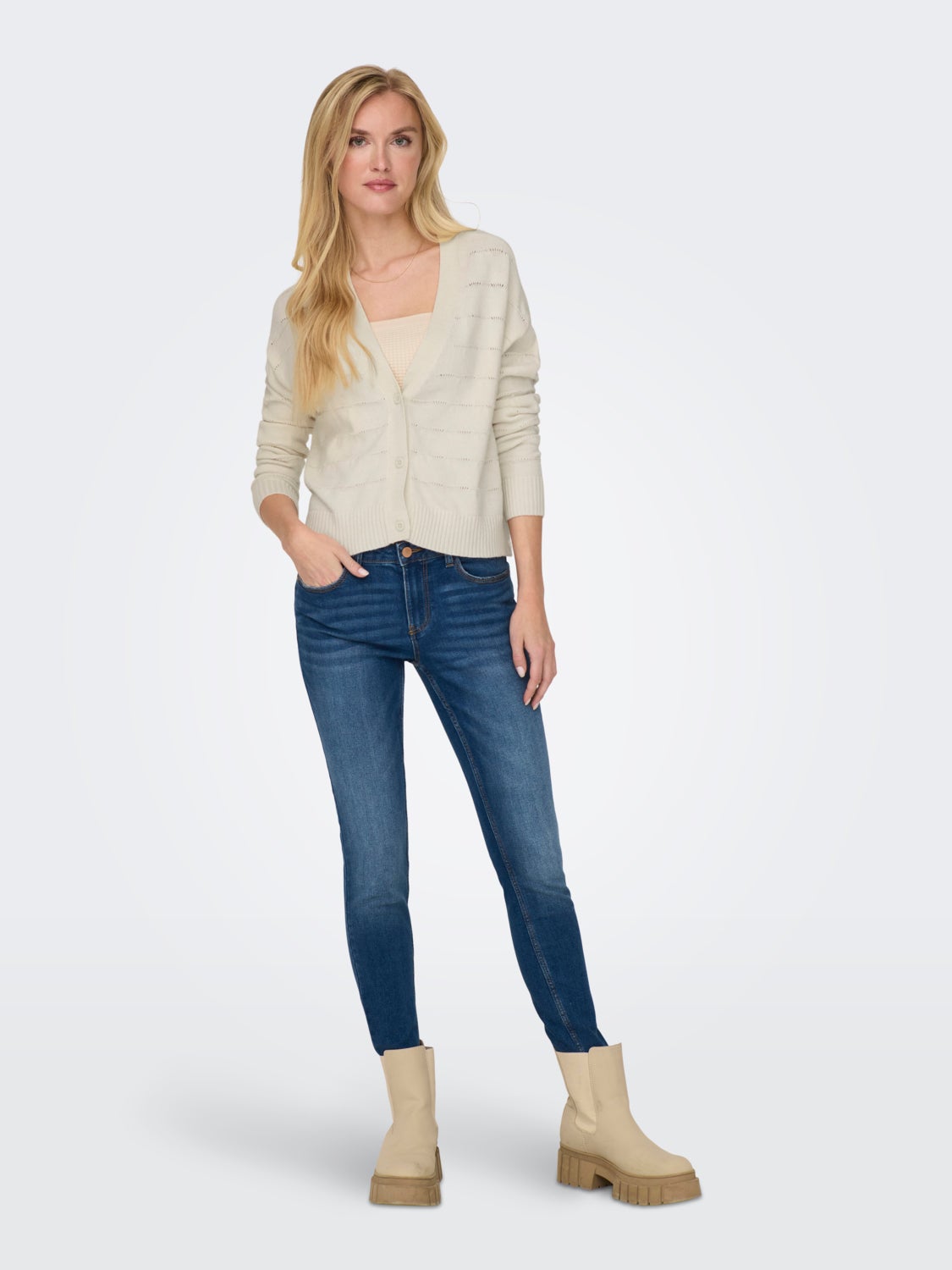 V-neck knit cardigan