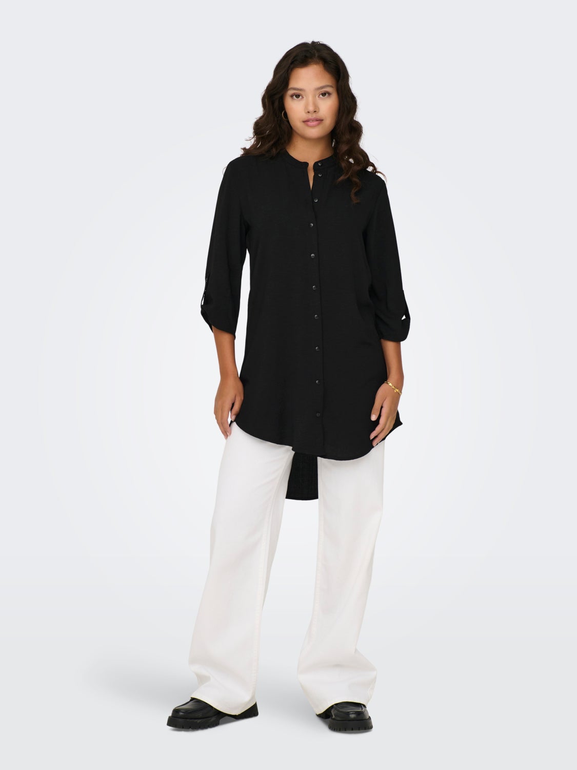 Mini shirt dress with china collar