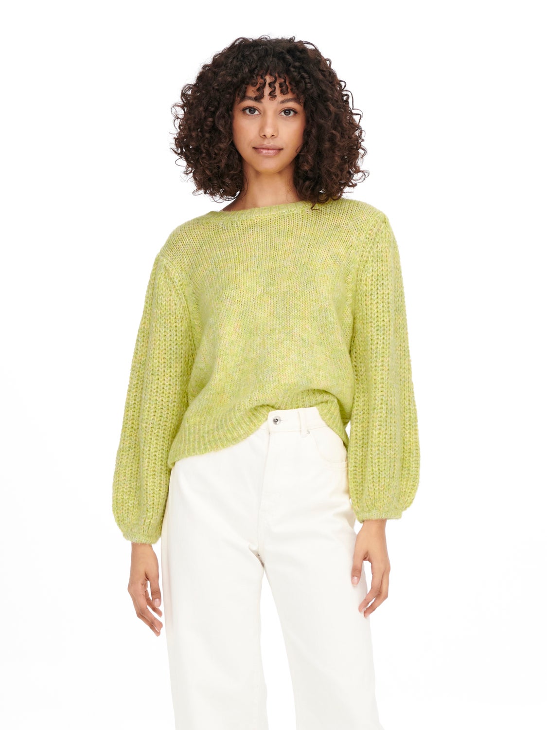 Knitted shirt with puff sleeves