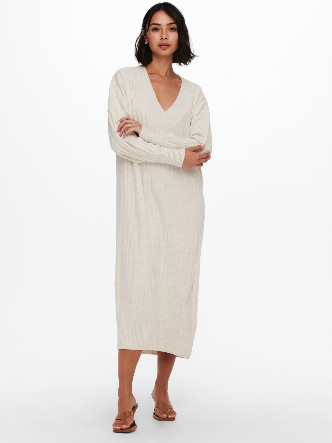 Midi V-Neck Knitted Dress
