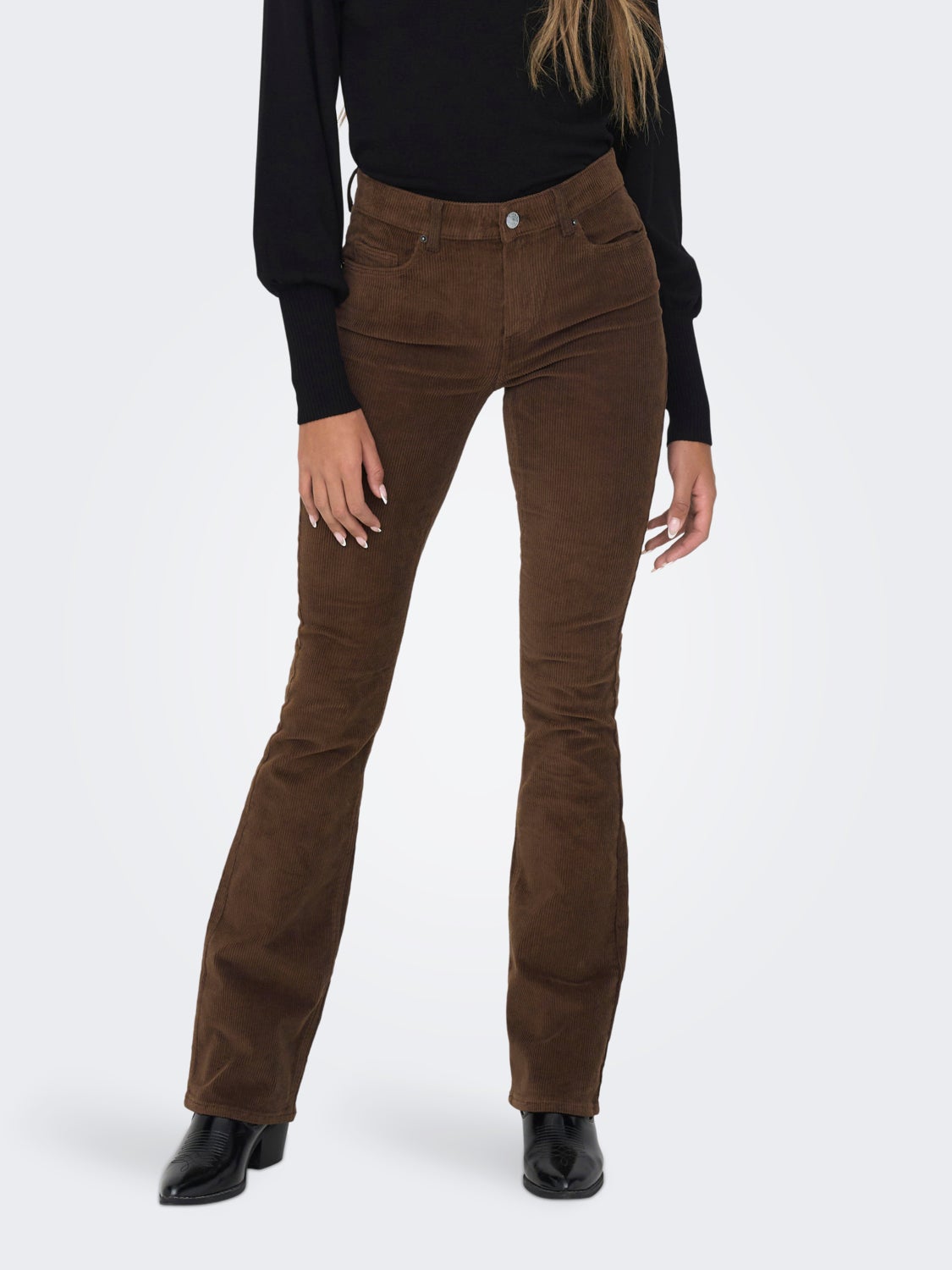 Sweet flared mid waist corduroy trousers