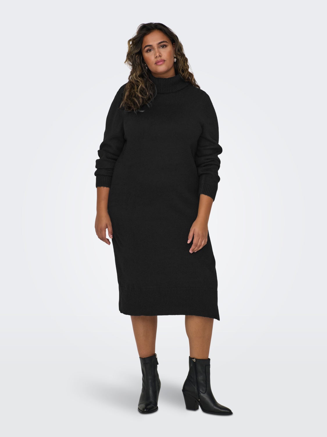 Curvy roll neck knit dress