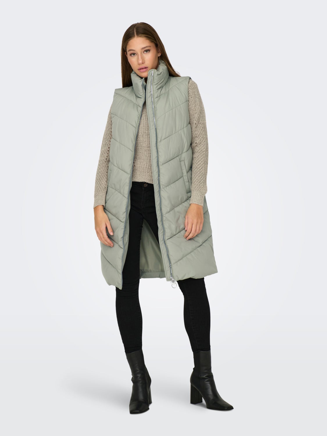 Long vest with high neck