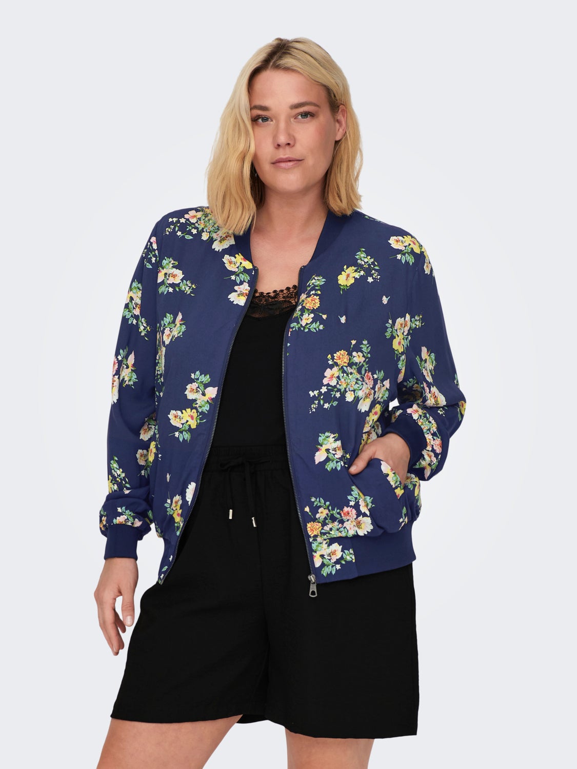 Curvy Printed Bomber Jacket