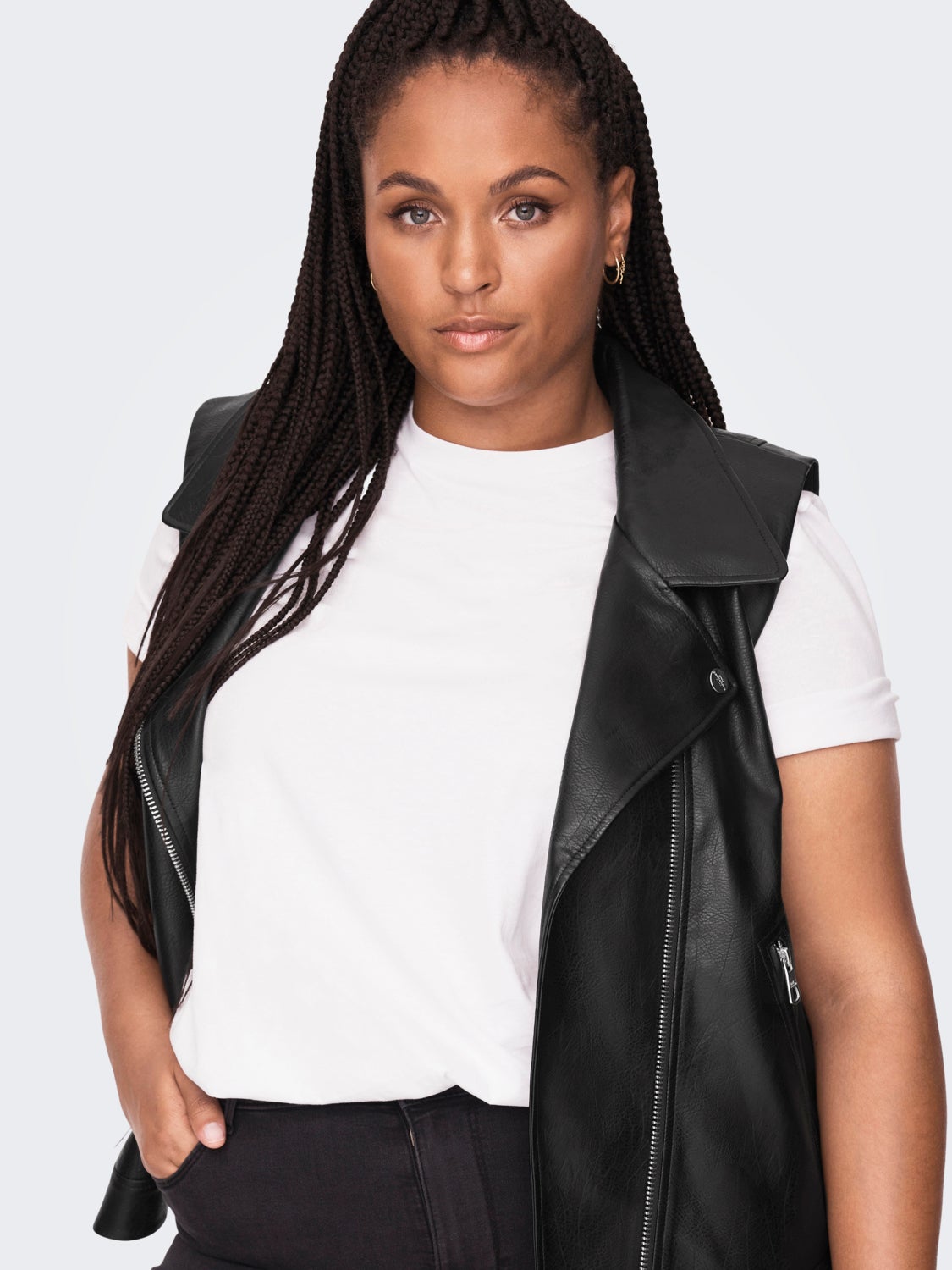 Curvy Faux leather Biker Waistcoat