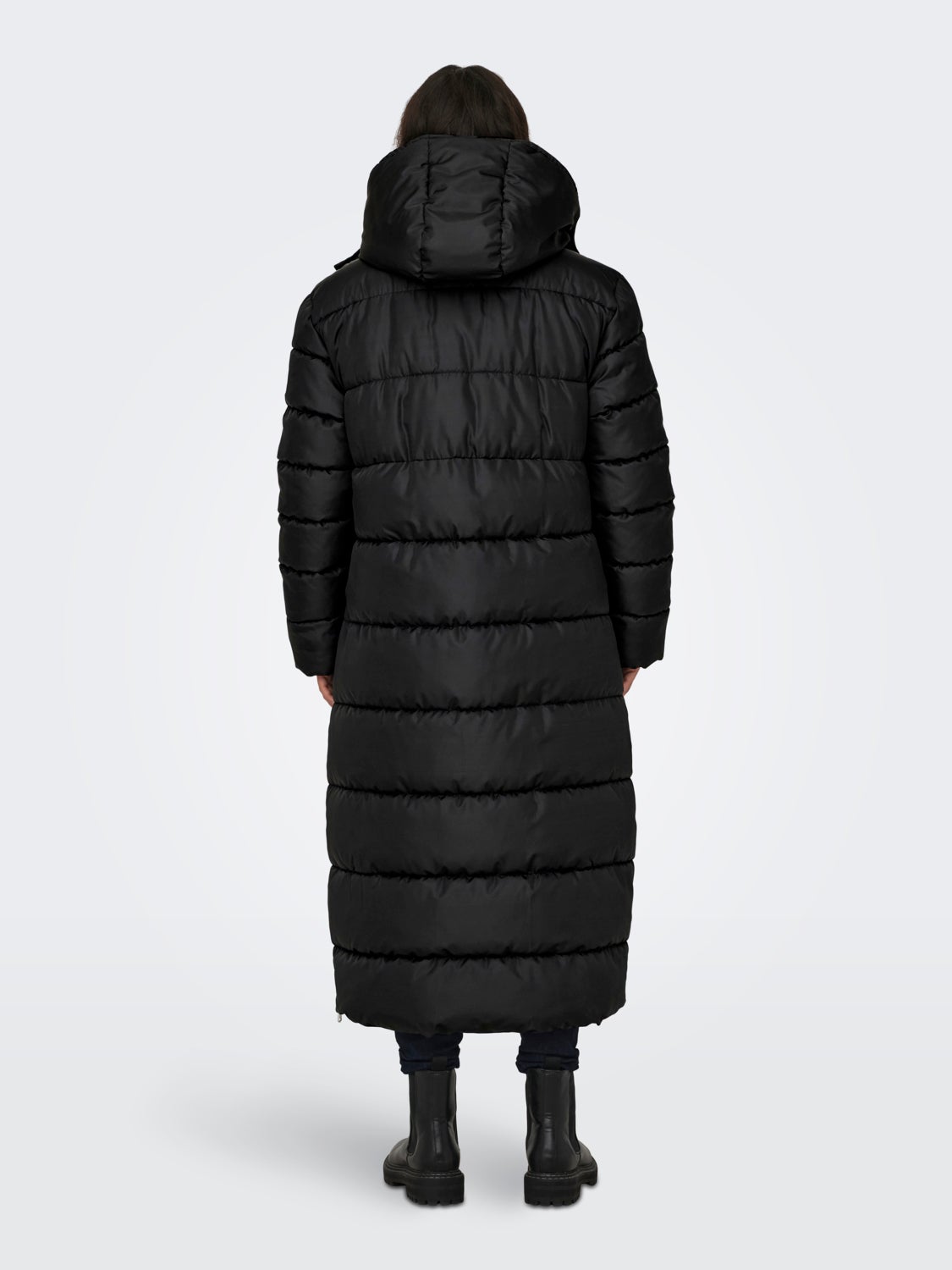 Long coat with detachable hood