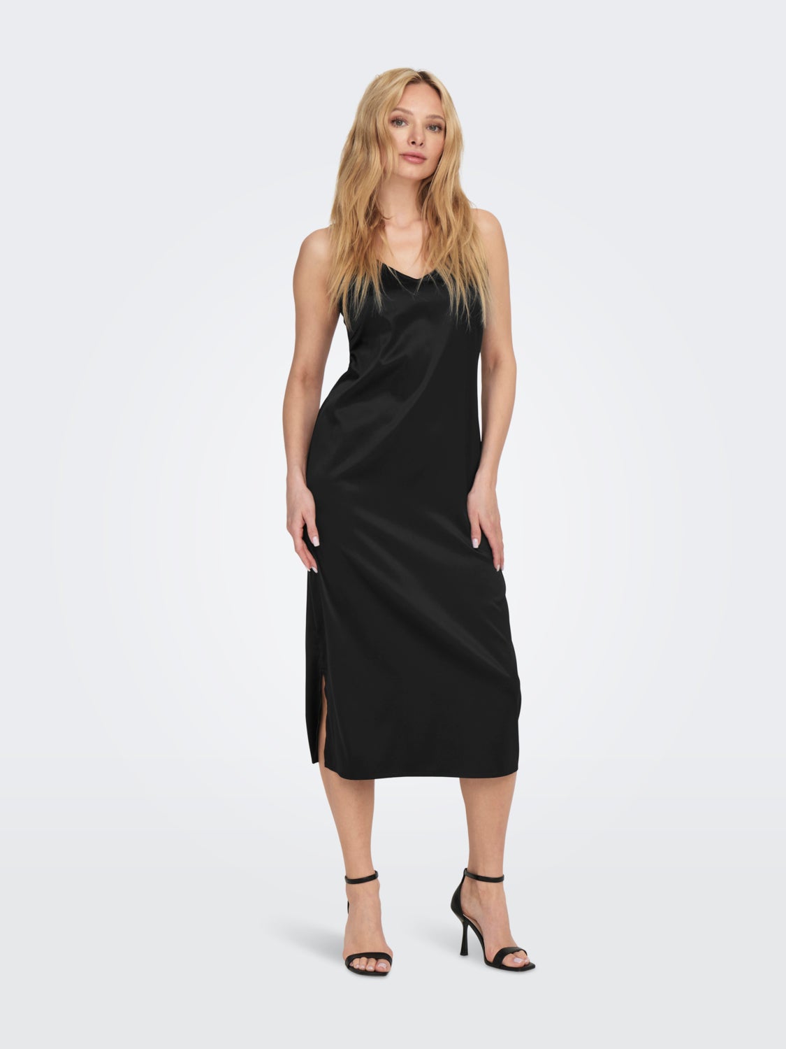 V-Neck Midi Satin Dress