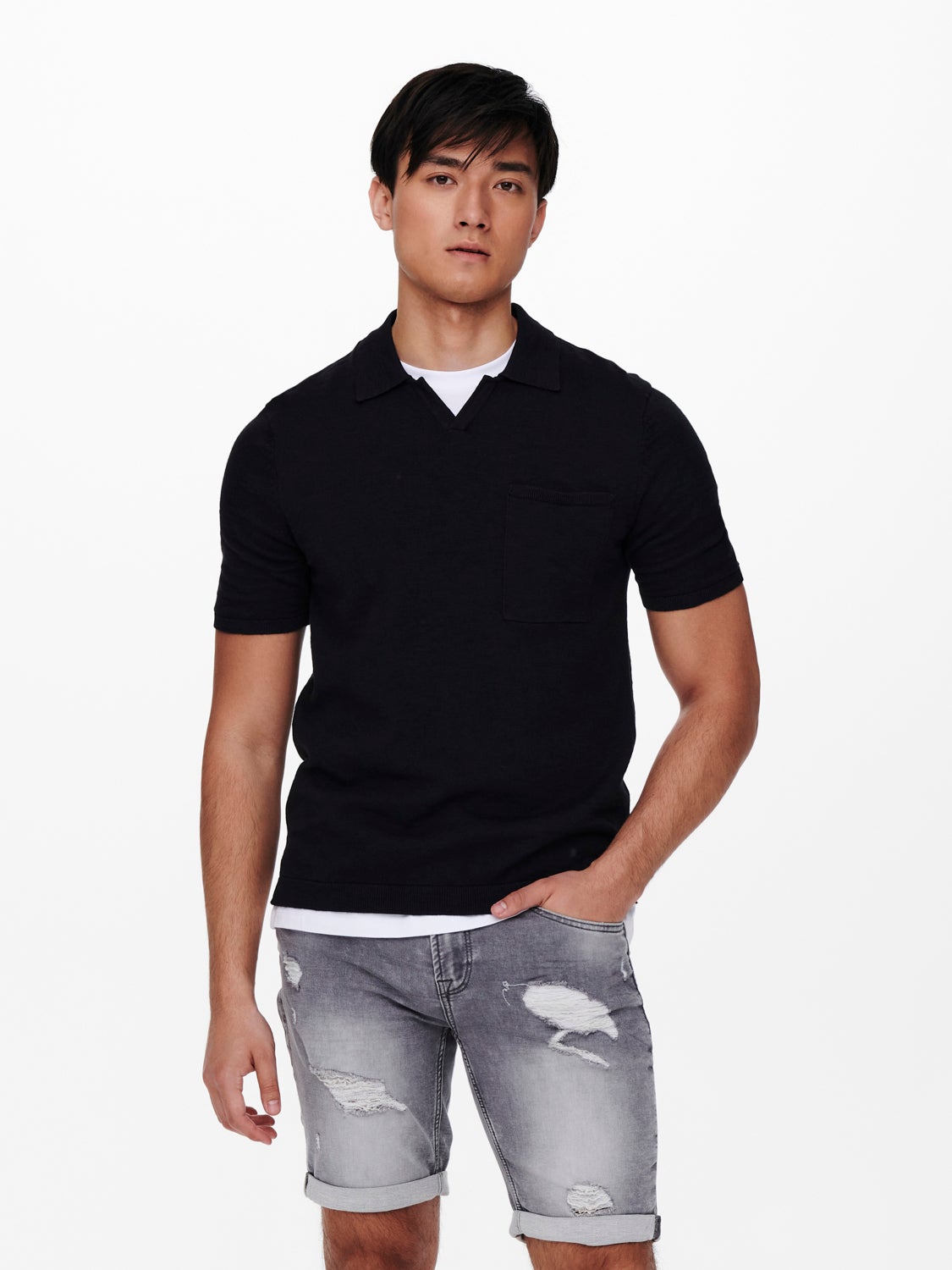 Short Sleeved Knit With Resort Collar