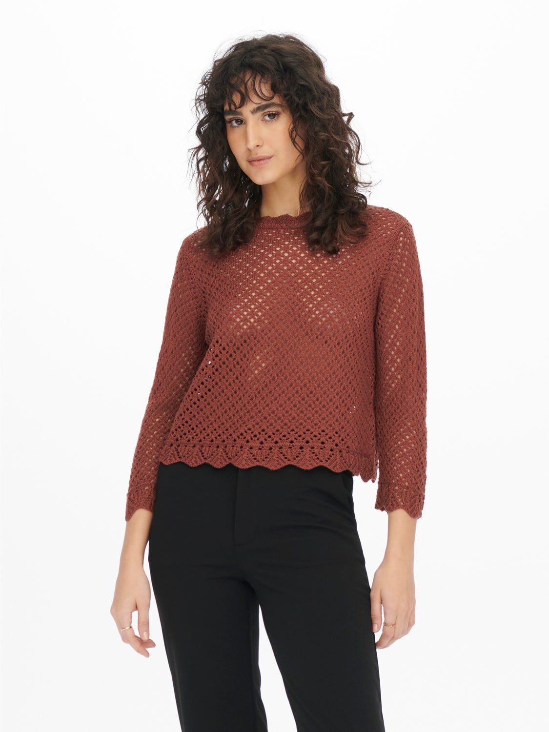 3/4 sleeved cropped Knitted Pullover