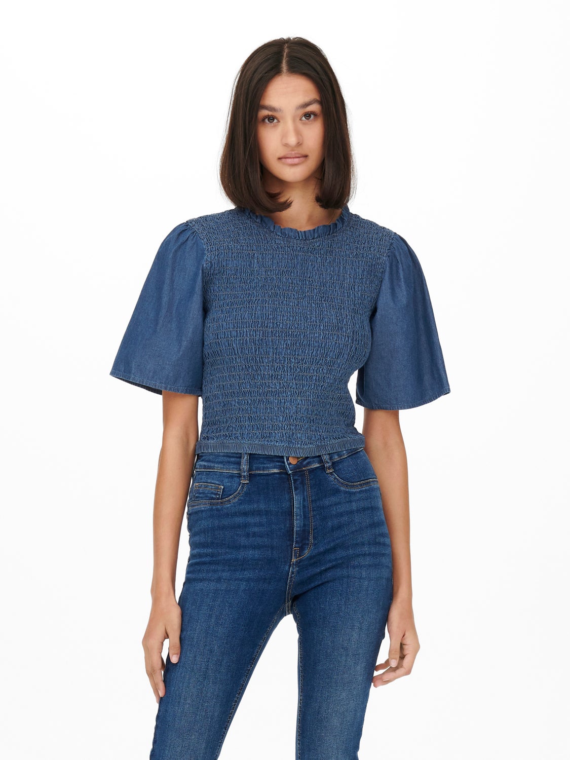 Smock top with o-neck