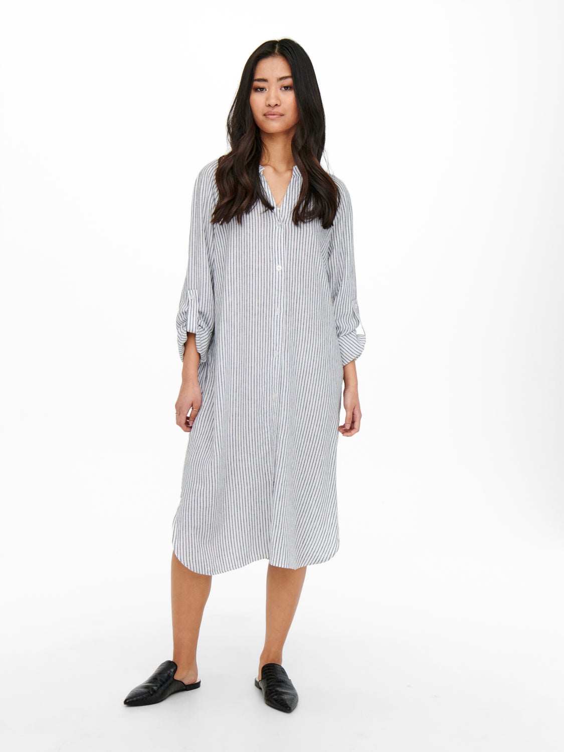 Midi Linen blend Long Sleeved dress