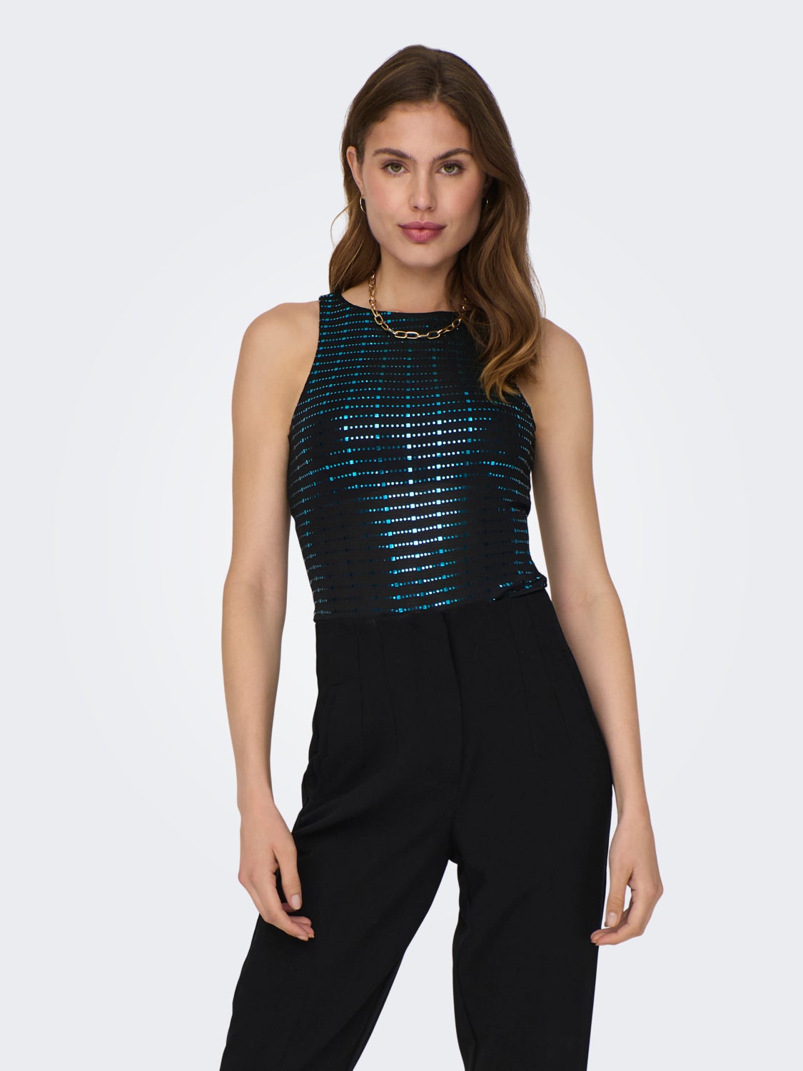 O-neck glitter bodystocking