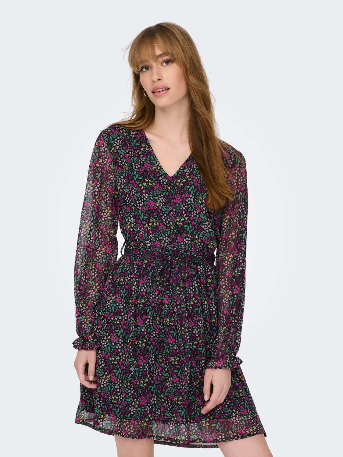 mini v-neck dress with print