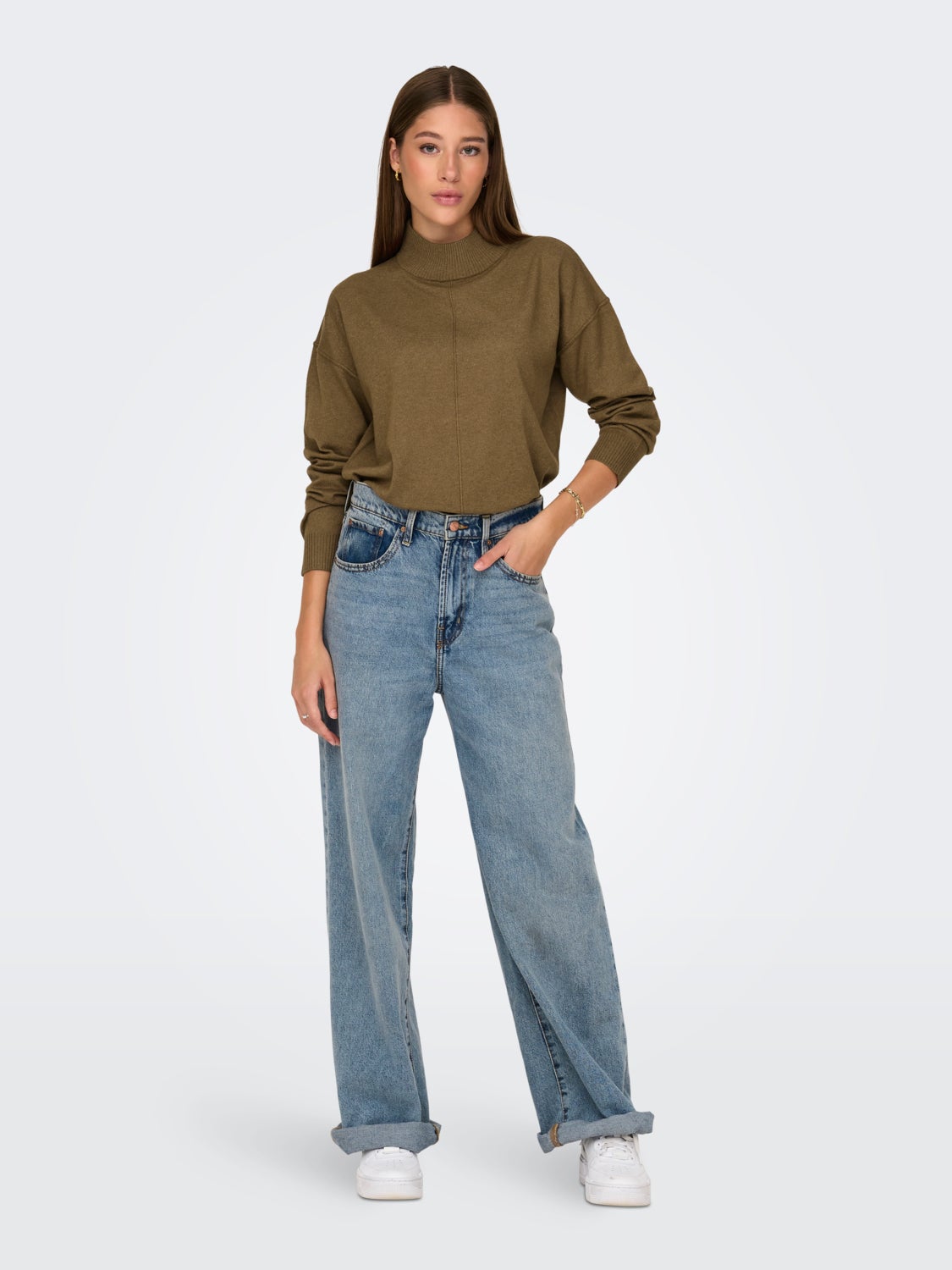 Knitted pullover with high neck