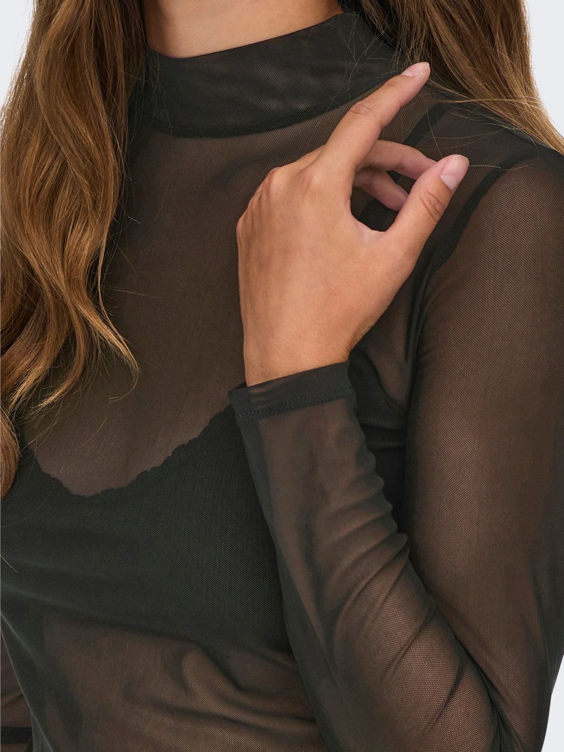 Highneck mesh Long Sleeved Top
