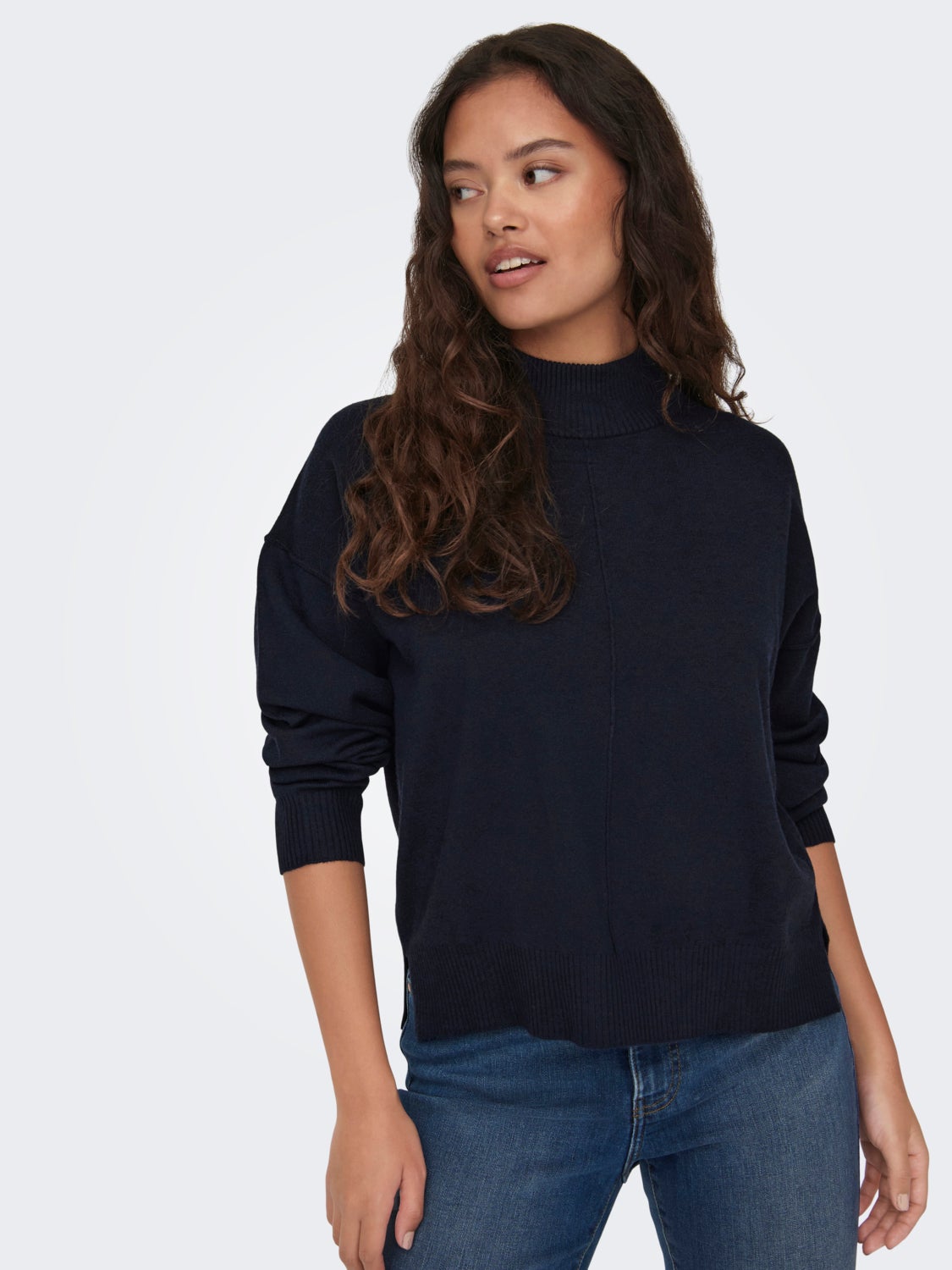Knitted pullover with high neck