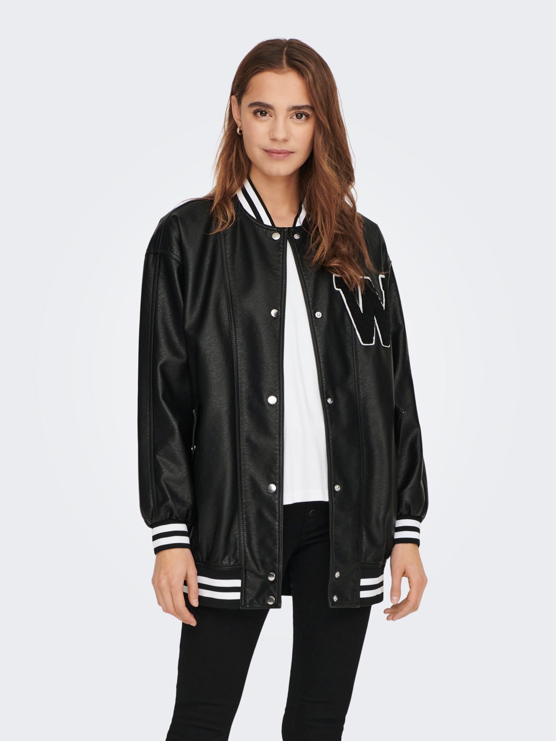 Faux leather bomber jacket