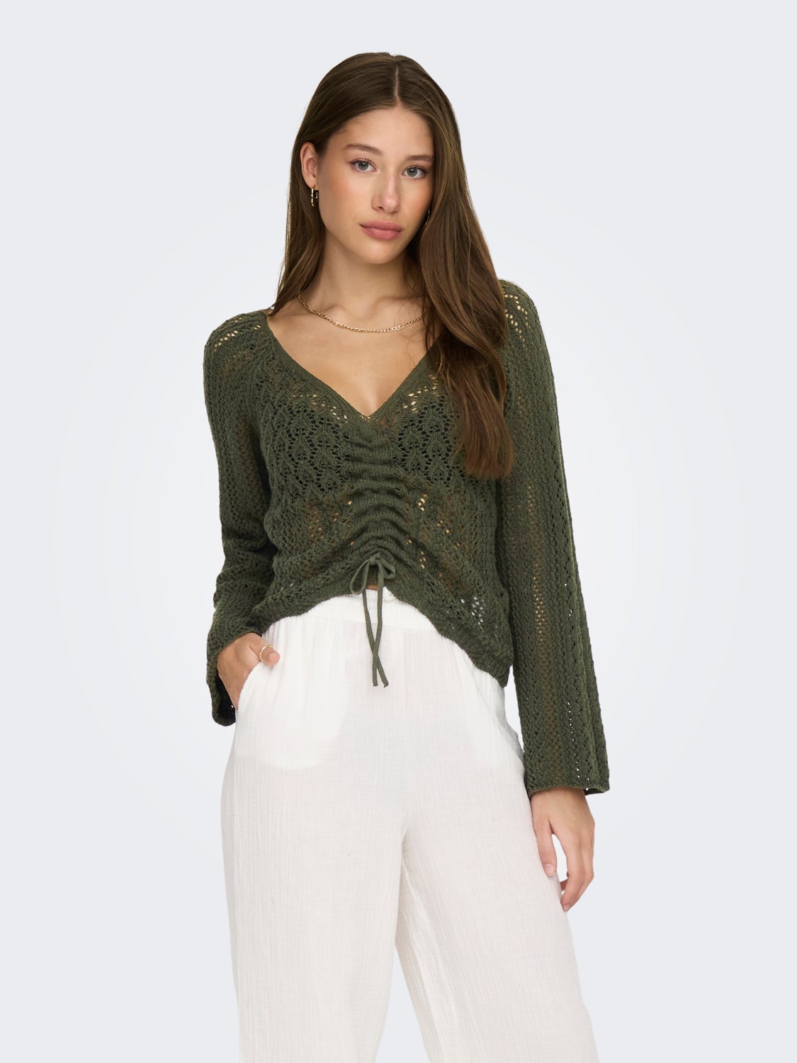 v-neck knit with ruching details