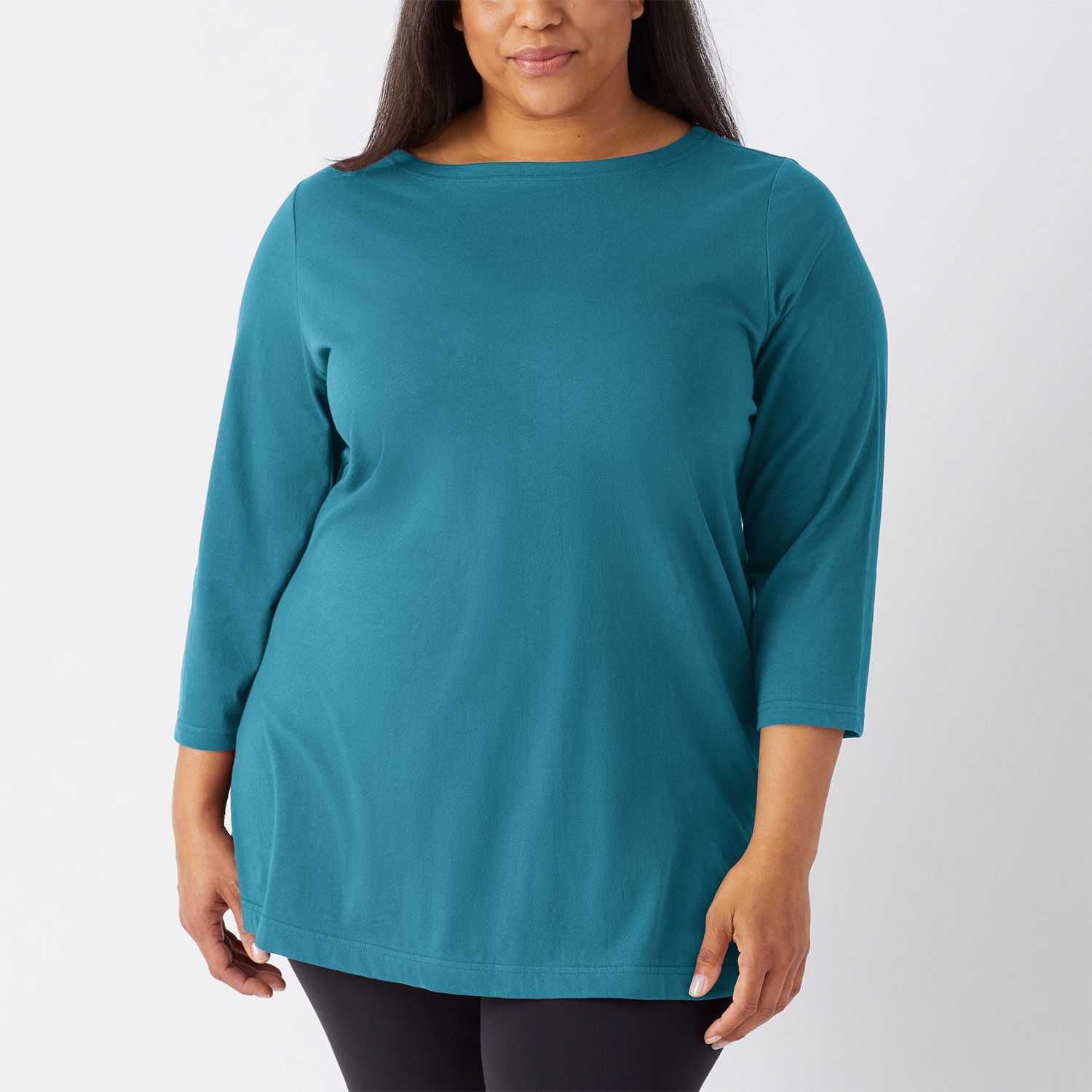Women's Plus Lightweight 3\u002F4 Sleeve Boatneck Tunic