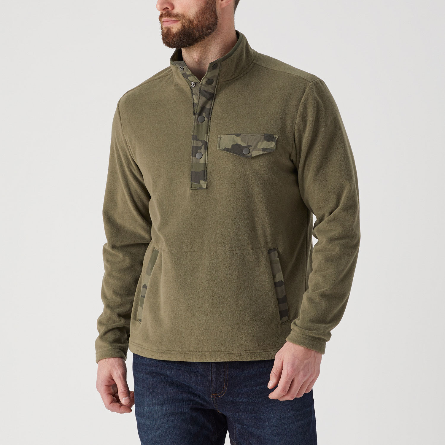 Men's Doubleback Printed Fleece Button Mock Pullover
