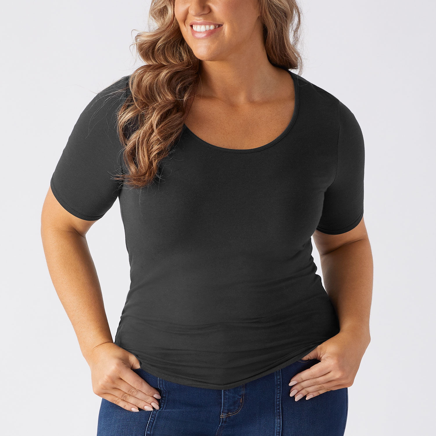 Women's No-Yank Scoopneck Elbow Sleeve T-Shirt