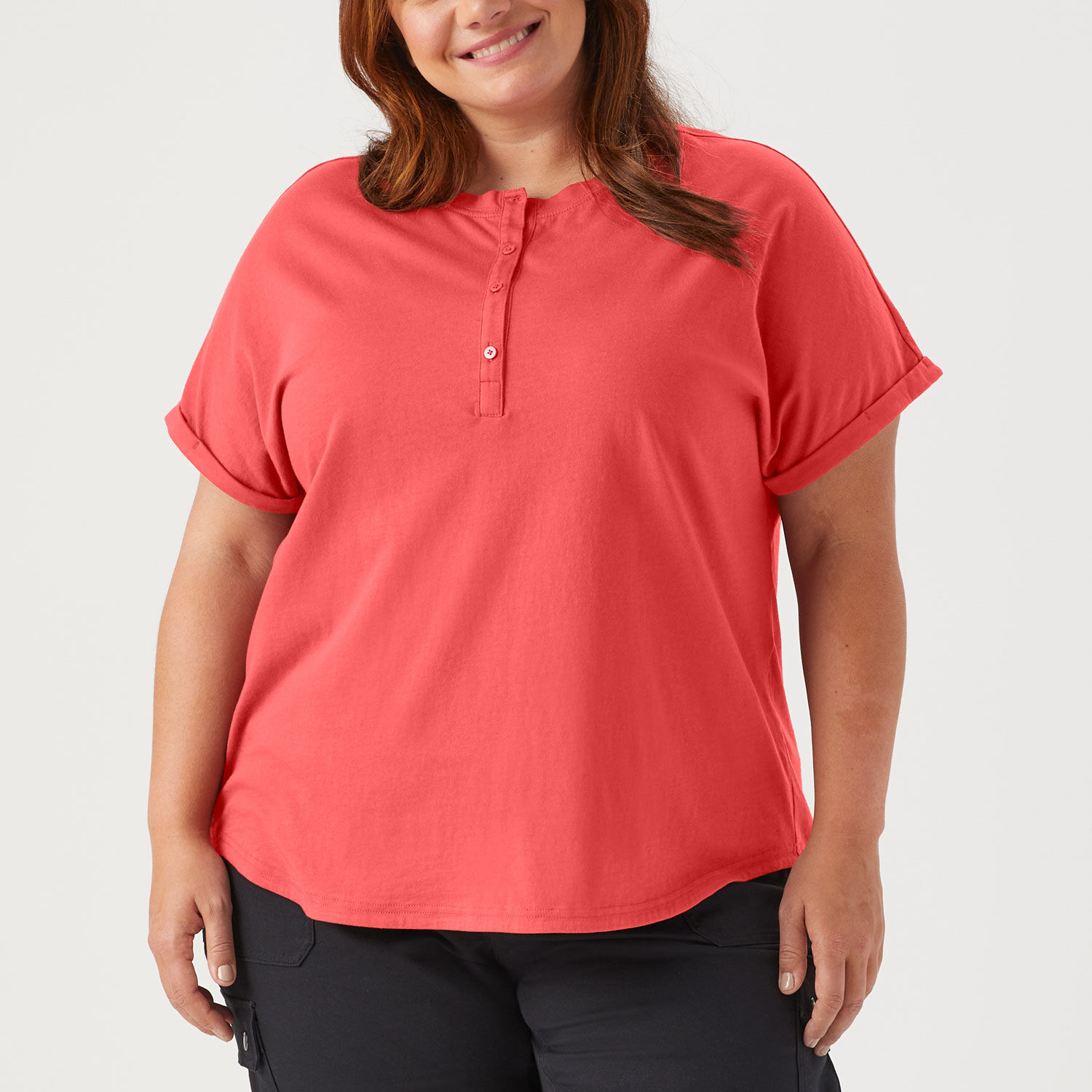 Women's Plus Lightweight Longtail T Short Sleeve Henley