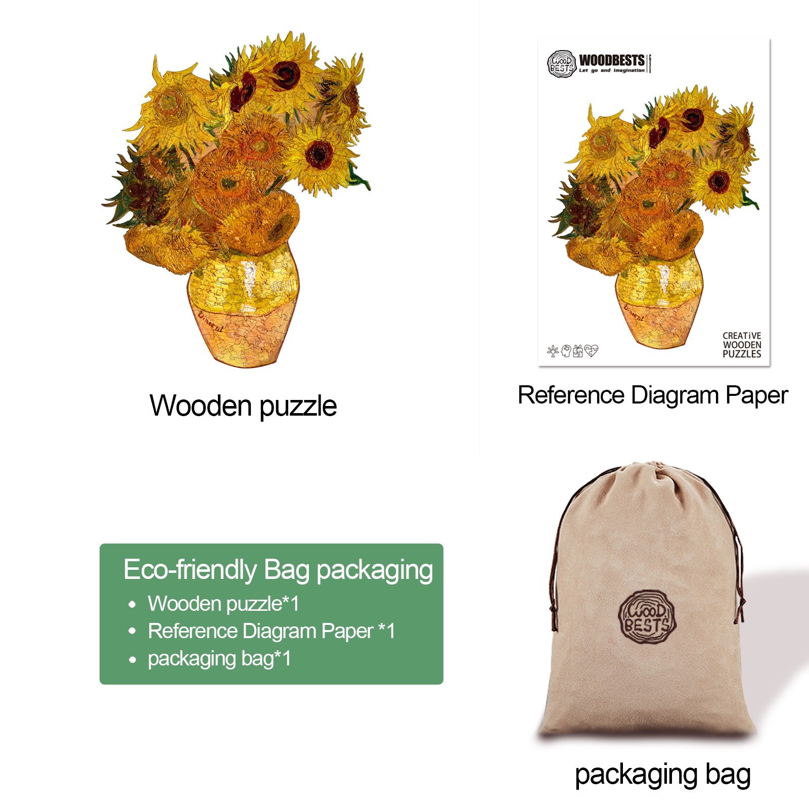 Vincent's Sunflowers Wooden Jigsaw Puzzle