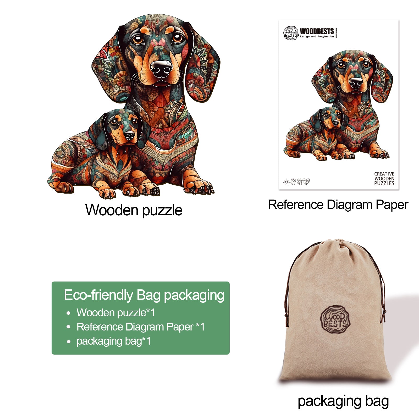 Dachshund Family - 2 Wooden Jigsaw Puzzle