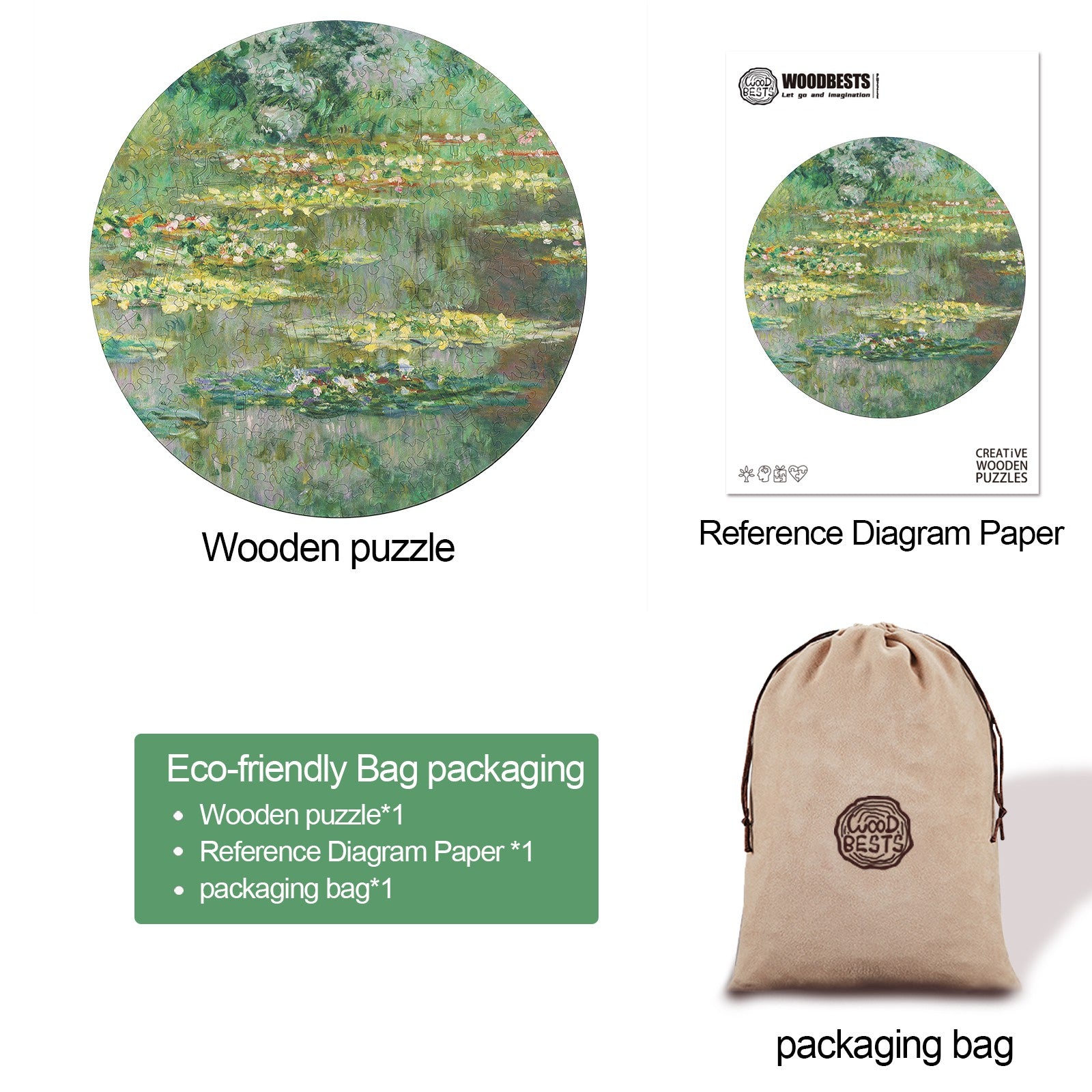 Monet's Water Lilies-1 Wooden Jigsaw Puzzle
