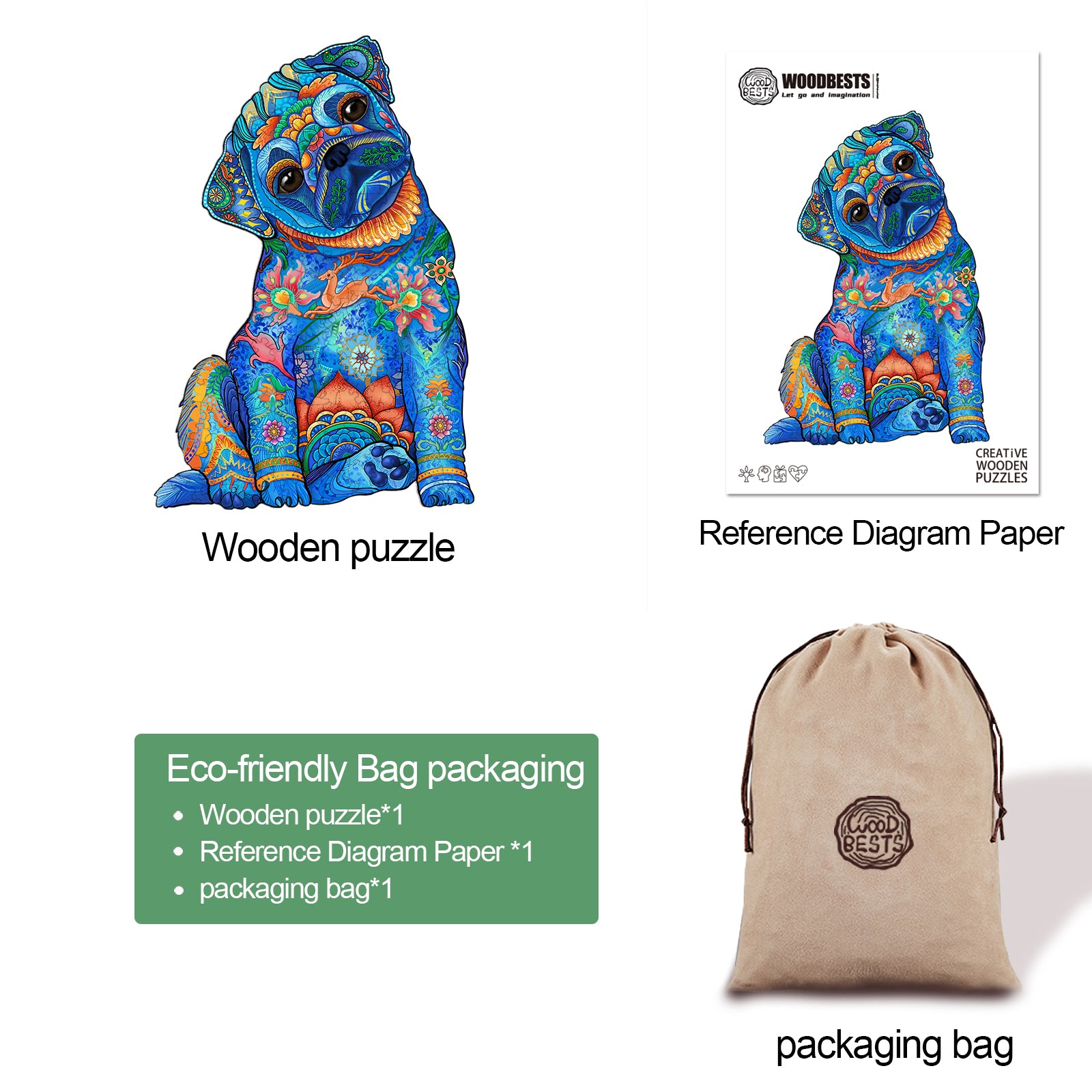 Cute Pug Wooden Jigsaw Puzzle