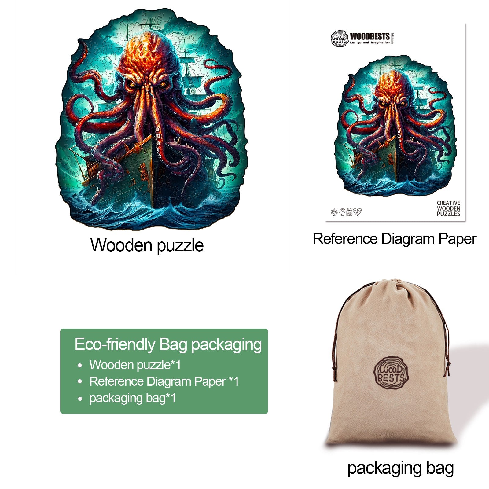 Octopus Monster Wooden Jigsaw Puzzle