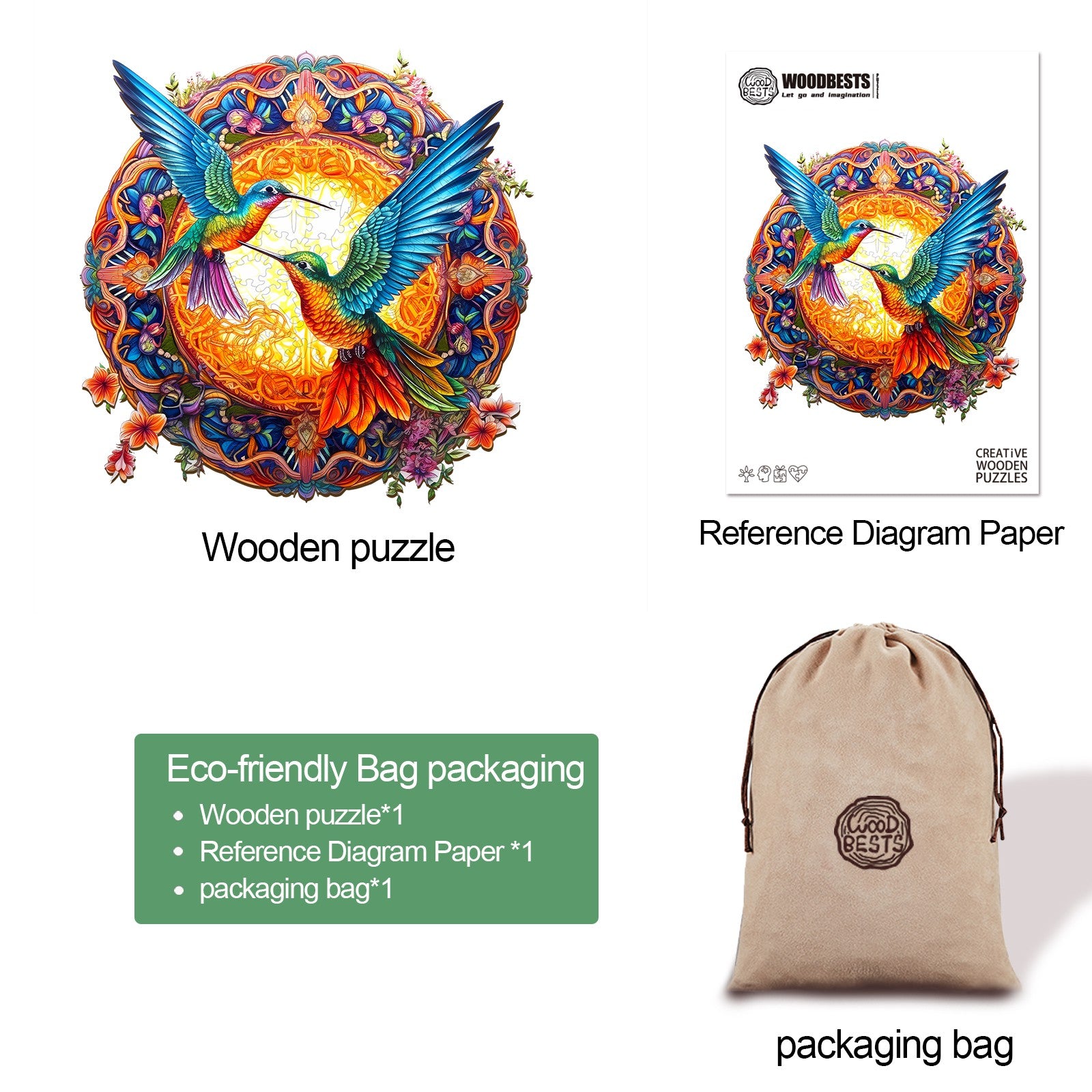 Mandala & Hummingbirds Wooden Jigsaw Puzzle