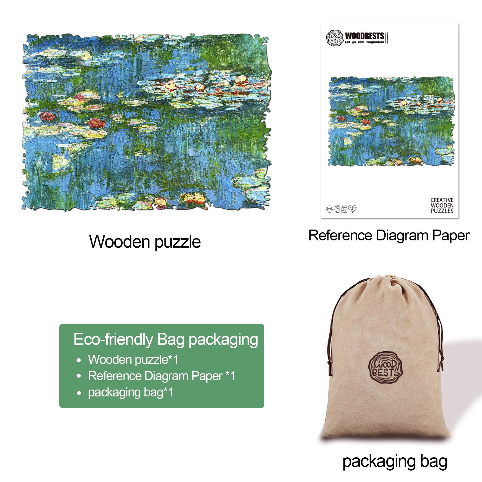 Monet's Water Lilies-2 Wooden Jigsaw Puzzle