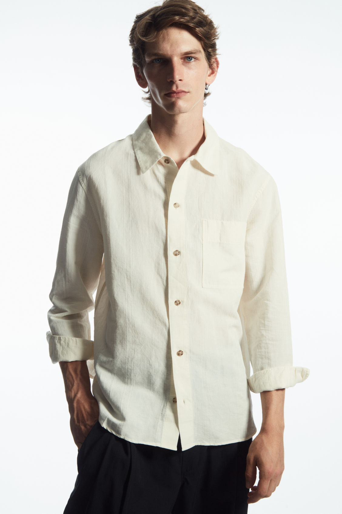 TEXTURED LINEN-BLEND SHIRT