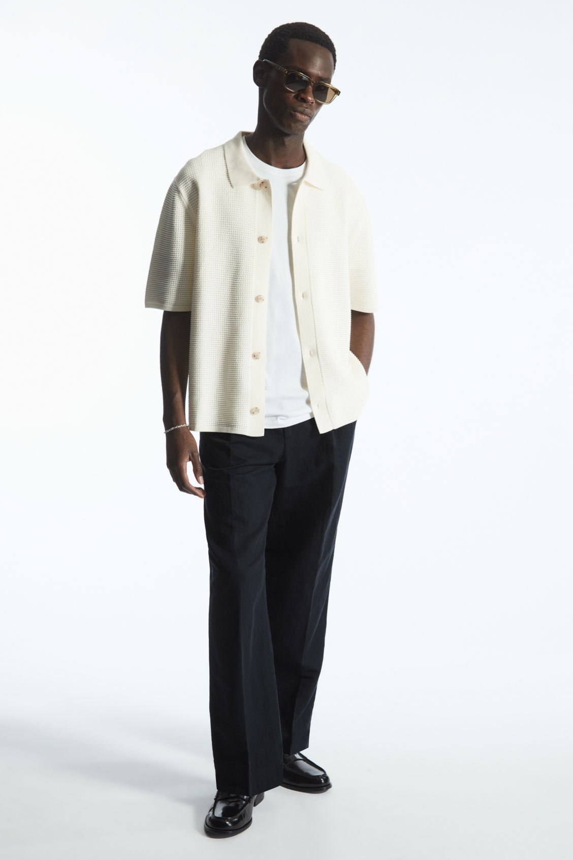 PLEATED STRAIGHT-LEG LINEN-BLEND TROUSERS