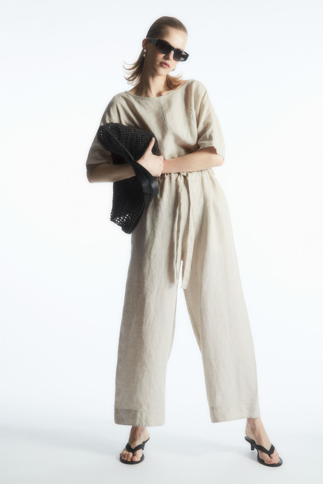 DRAWSTRING-WAIST LINEN JUMPSUIT
