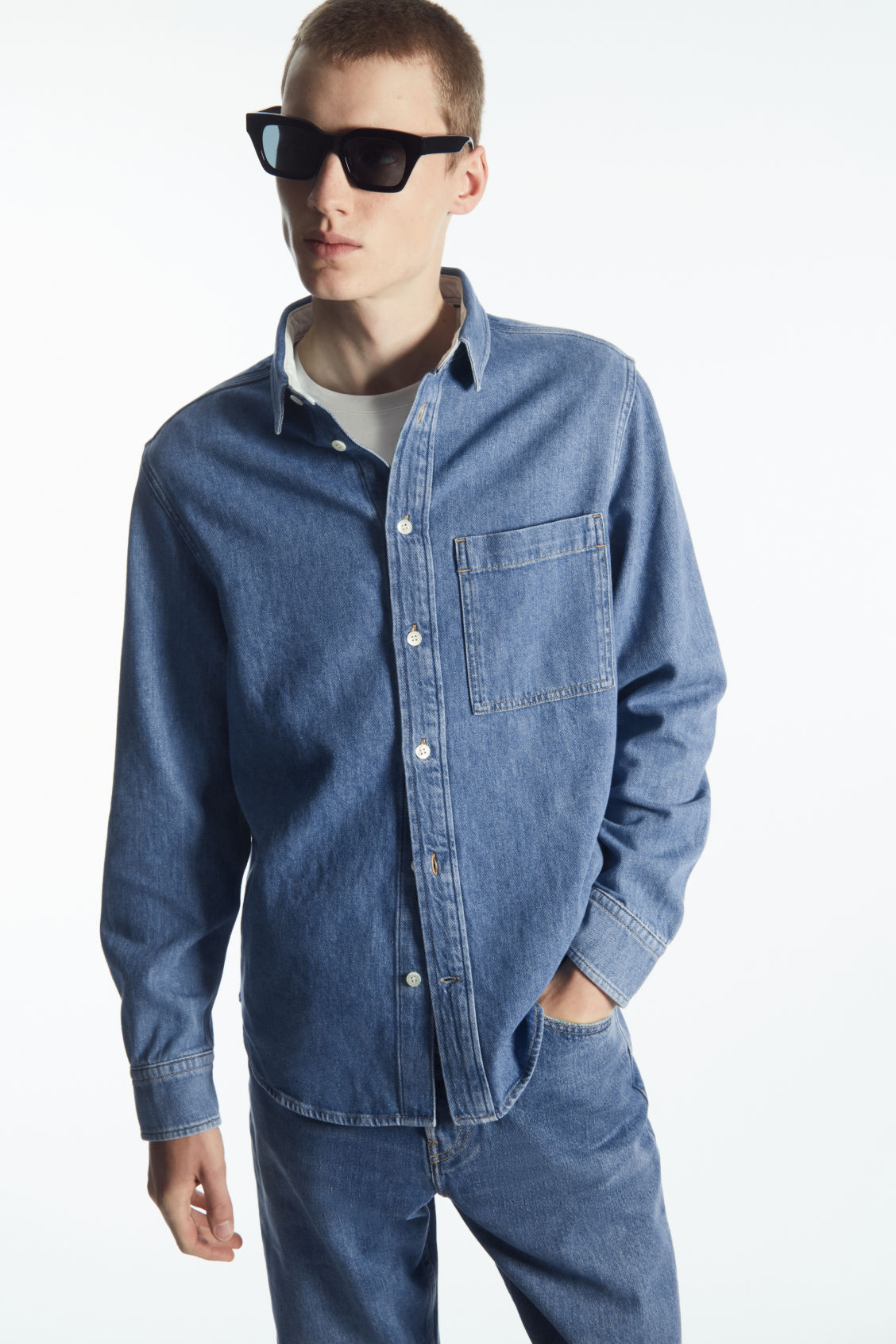 LINEN-BLEND DENIM SHIRT