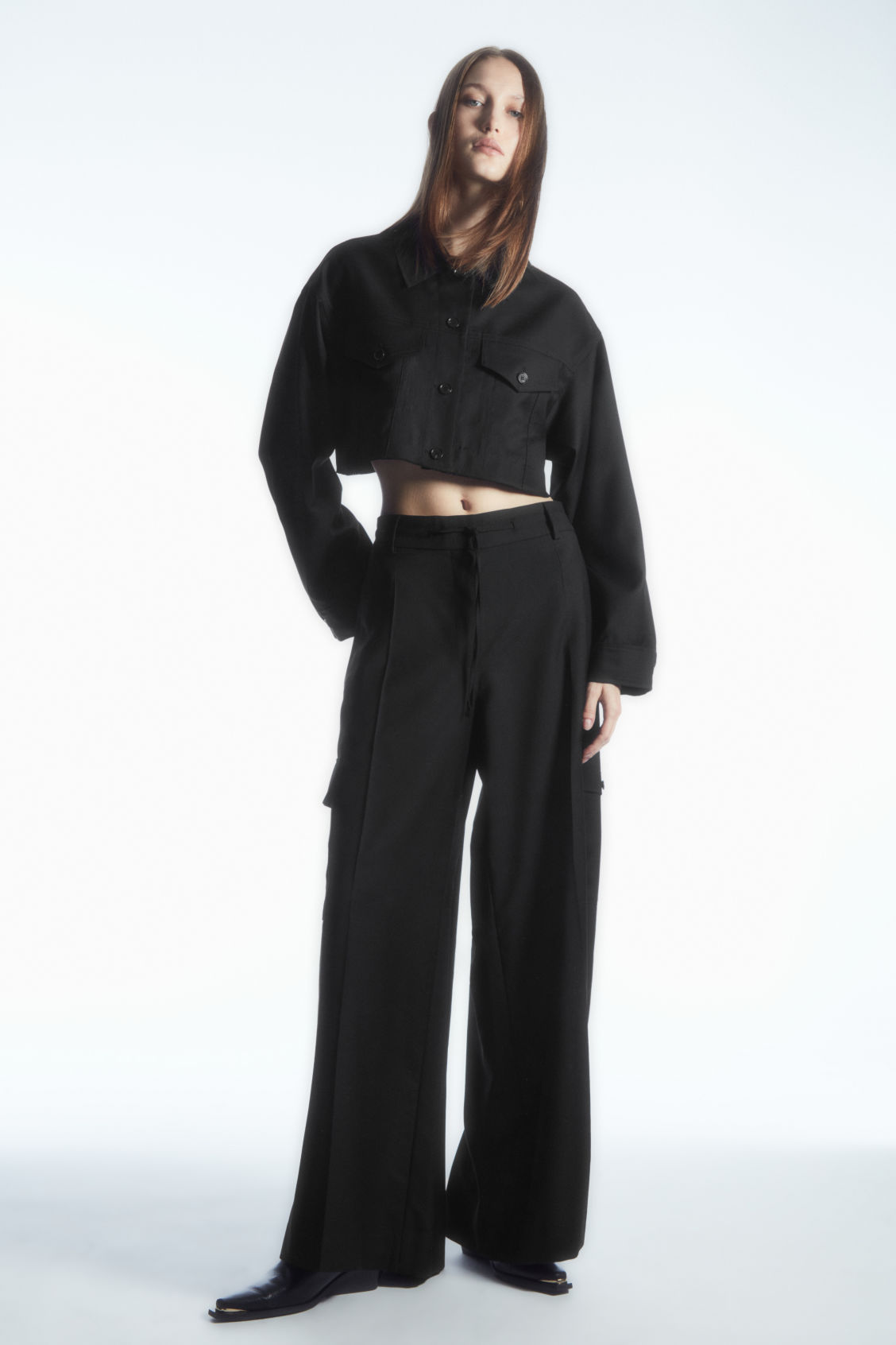 WIDE-LEG WOOL CARGO TROUSERS