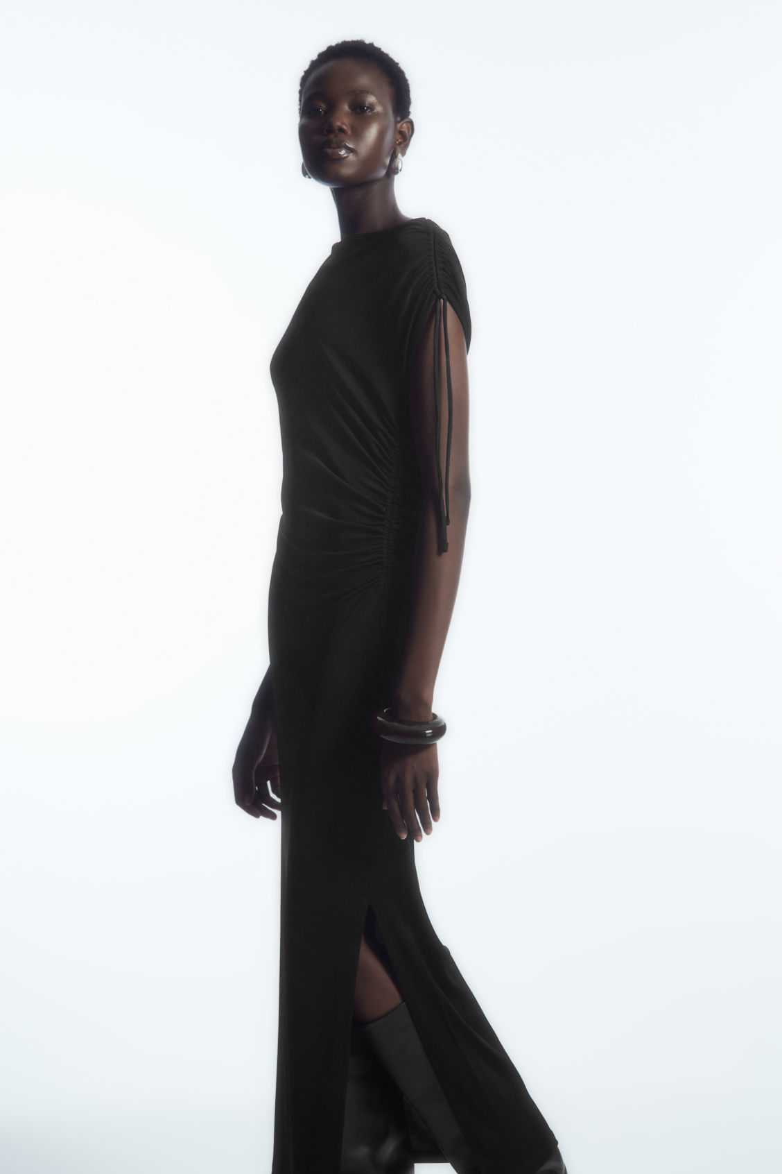 ASYMMETRIC OFF-THE-SHOULDER WRAP DRESS