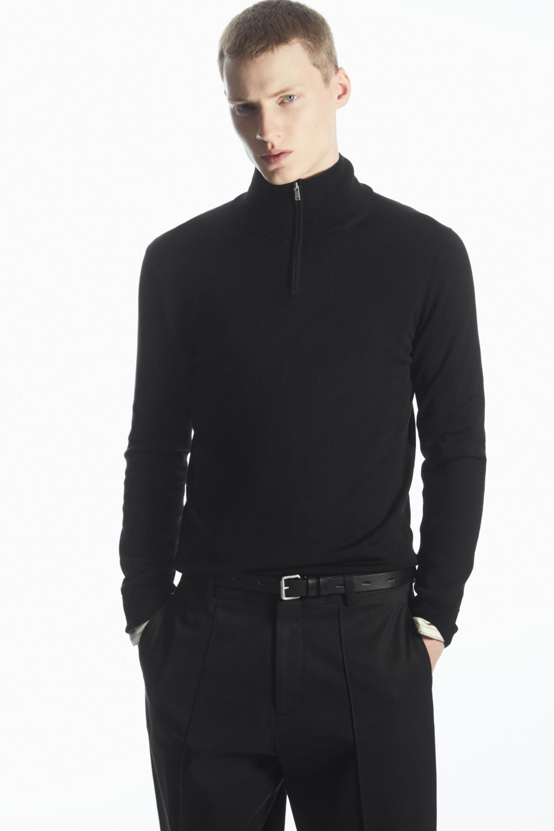 FUNNEL-NECK WOOL HALF-ZIP JUMPER