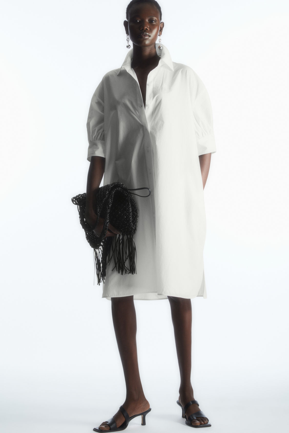 GATHERED-SLEEVE MINI SHIRT DRESS